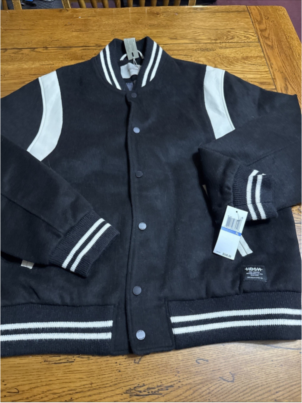 Hudson Men's Wool-Blend Varsity Jacket Bomber Size XL Black Retail $248 New